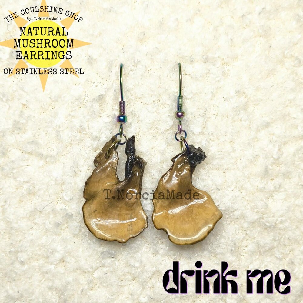 Drink Me Natural Mushroom Earrings